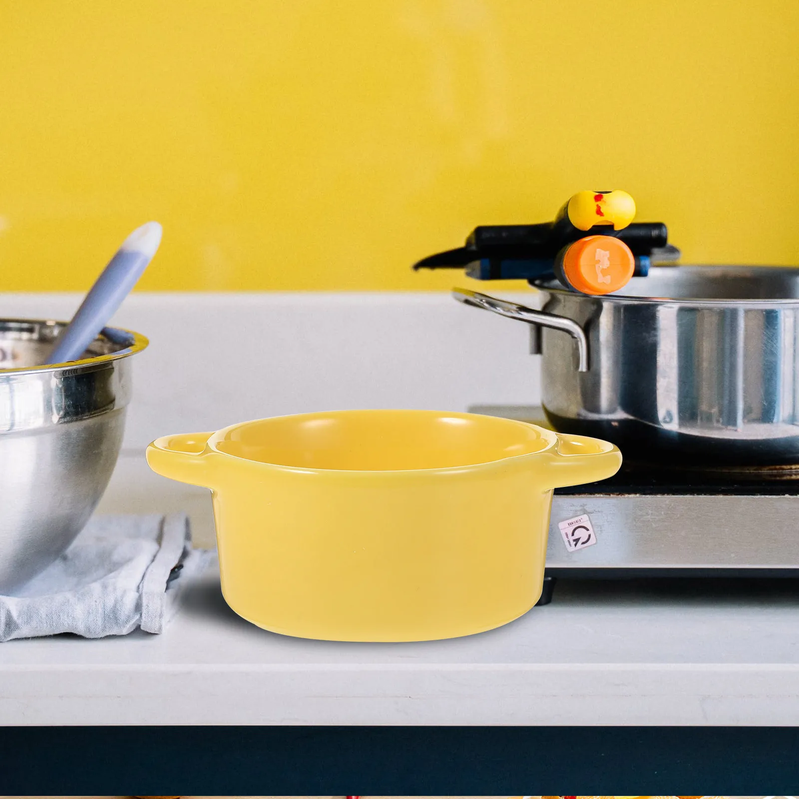 1 قطعة وعاء بودنغ السيراميك مقبض مزدوج متعدد الأغراض تكنولوجيا صب متكاملة سطح أملس أطباق السيراميك أطباق الحلوى