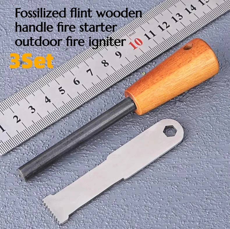 

3Set Wood Handle Fire Starter Outdoor Emergency Hiking Camping Travel Multi-functional Portable Fire Starter