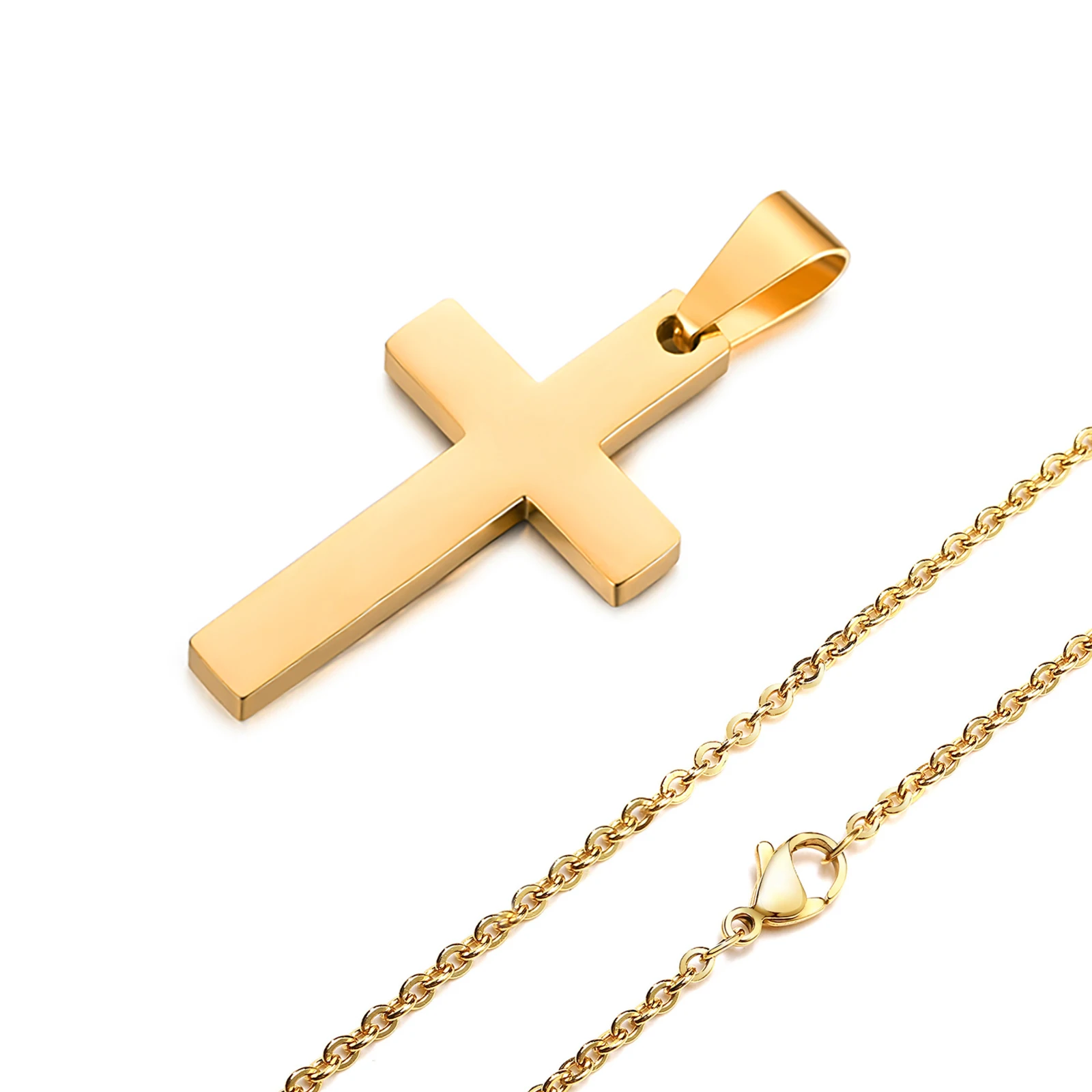 Wasserdichte Kreuz-Halsketten für Männer, männliche Geschenke, Schmuck, Anti-Allergie-Edelstahl, schlichter Kreuz-Anhänger mit Seilkette