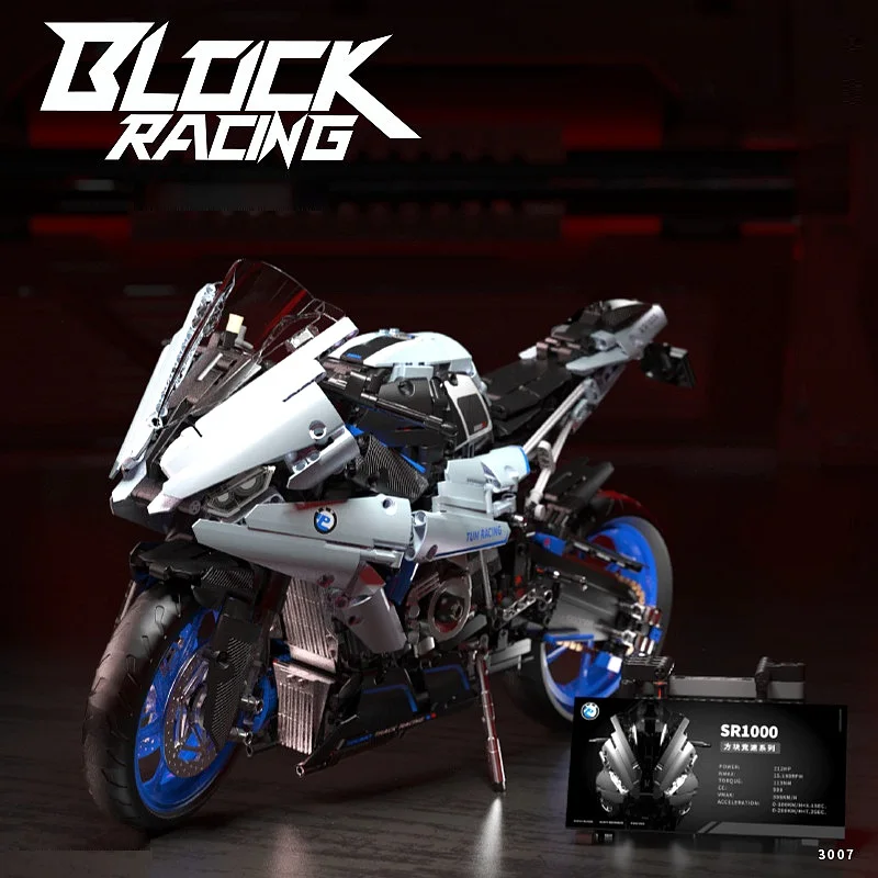 New T3007 Motorcycle Technical 1:5 Model Building Blocks MOC Racing Car Motorbike Bricks Sets Toys For Kids Action Figure Gifts