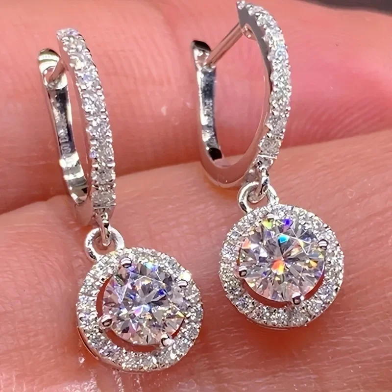 

Fashion Round White Stone Earrings Delicate Silver Color Party Engagement Wedding Dangle Earrings for Women