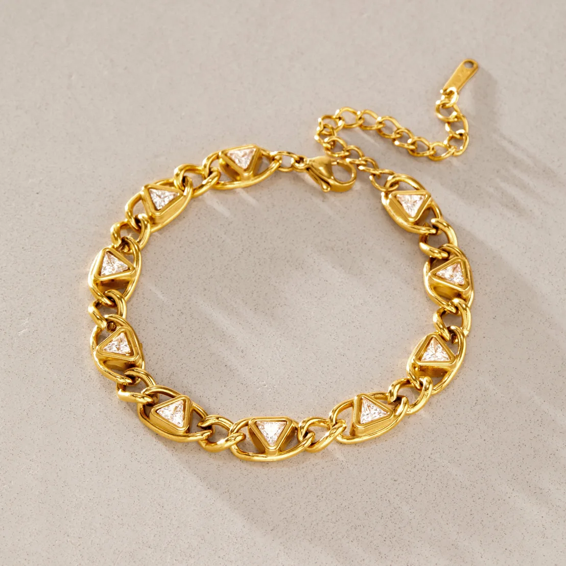 Coranda Women's Stainless Steel Plated 18K Gold Bracelet Niche Triangular Tennis Chain Zircon Jewelry Gift