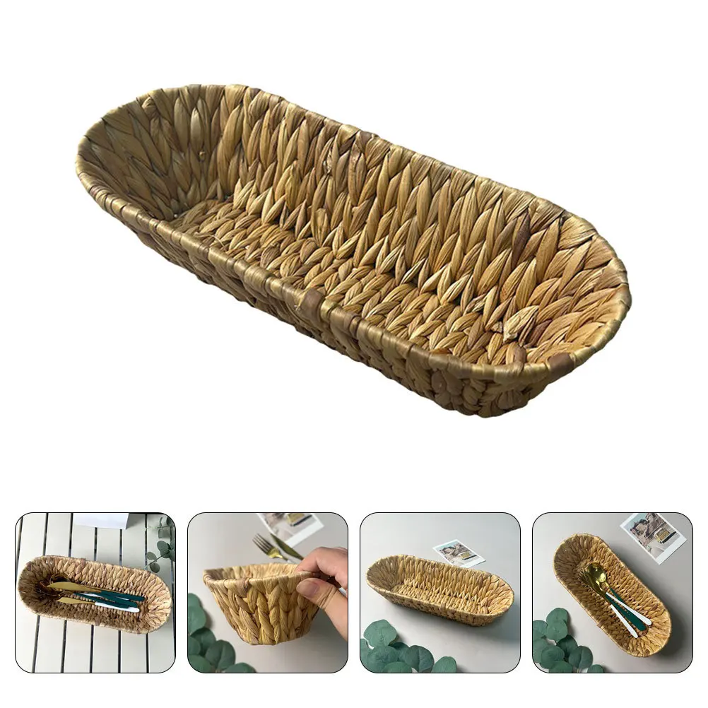 

Woven Storage Basket Fruit Snacks Organizer Desktop Kitchen Home Decorative Natural Weaving Box Serving Tray