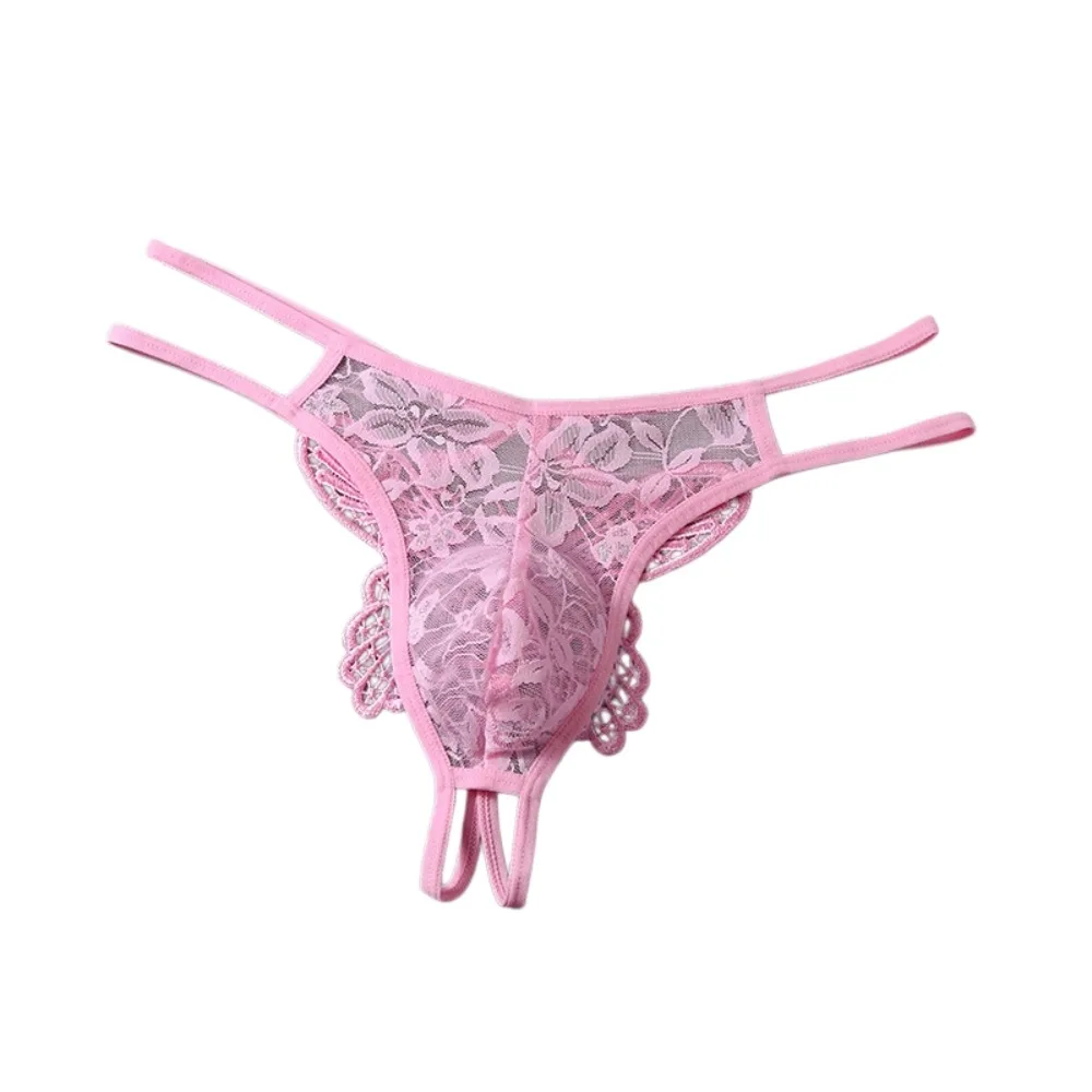 Embroidery Butterfly Men Lace Hollow Thongs Low Waist Thin Mesh Men's Sheer Lace Panties Underwear Lingerie Male Briefs