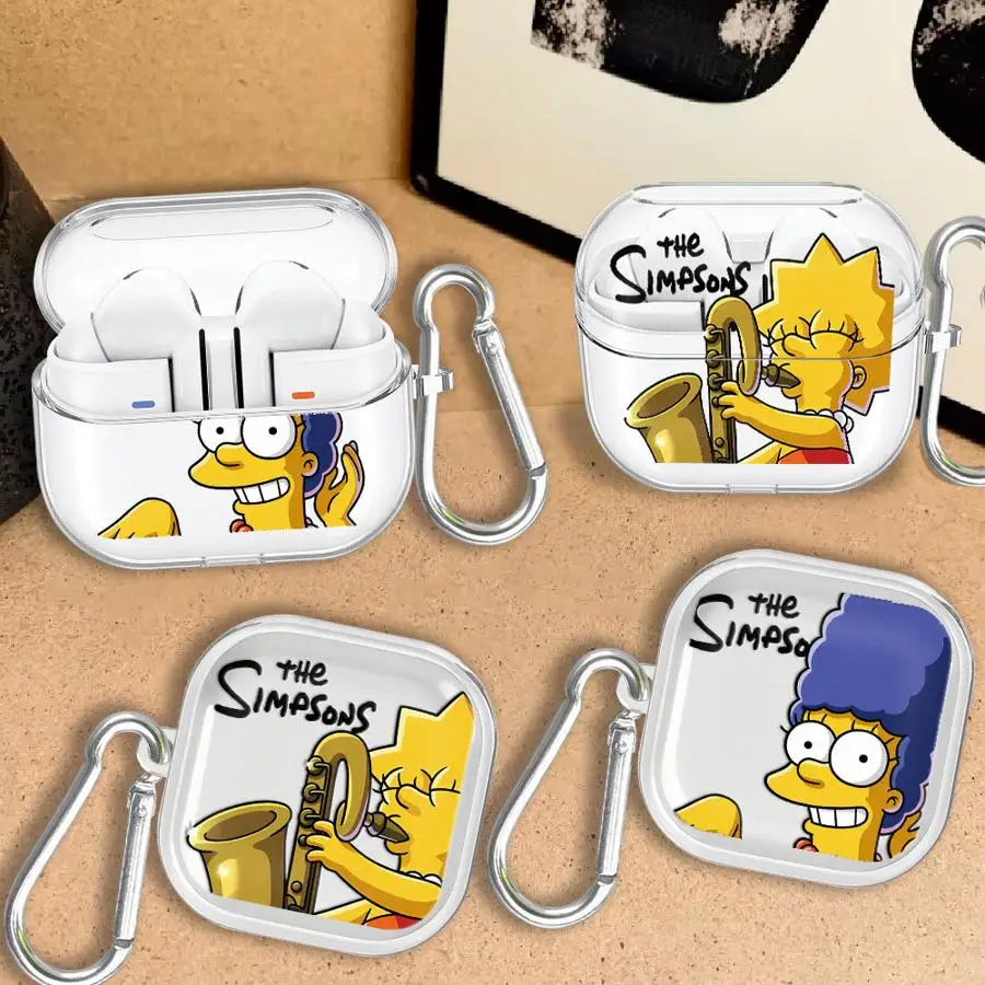 Cartoon The Simpsons Clear Earphone Cases Cover With Hook Case For Samsung Galaxy Buds 4Pro 3Pro 2Pro 4 Pro 2 3 FE Live