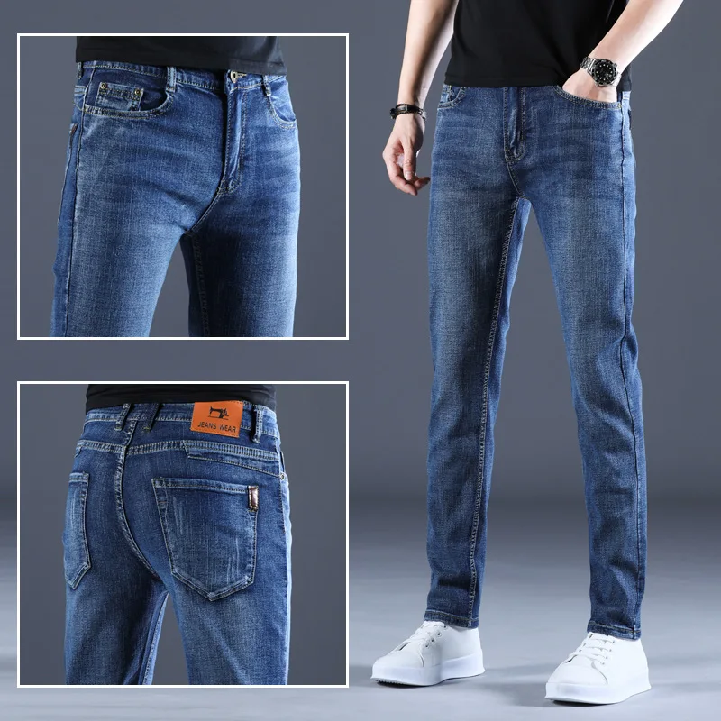 Men's Jeans Men Clothing Cargo Pants Skinny Jeans Trouser Thin New Menswear Trouser Slim Pocket Summer Straight Stretch New