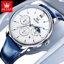 OLEVS Quartz Watch for Men Leather Strap Chronograph Waterproof Fashion Casual Luxury Brand Men's Watches 2024 Trend Wristwatch