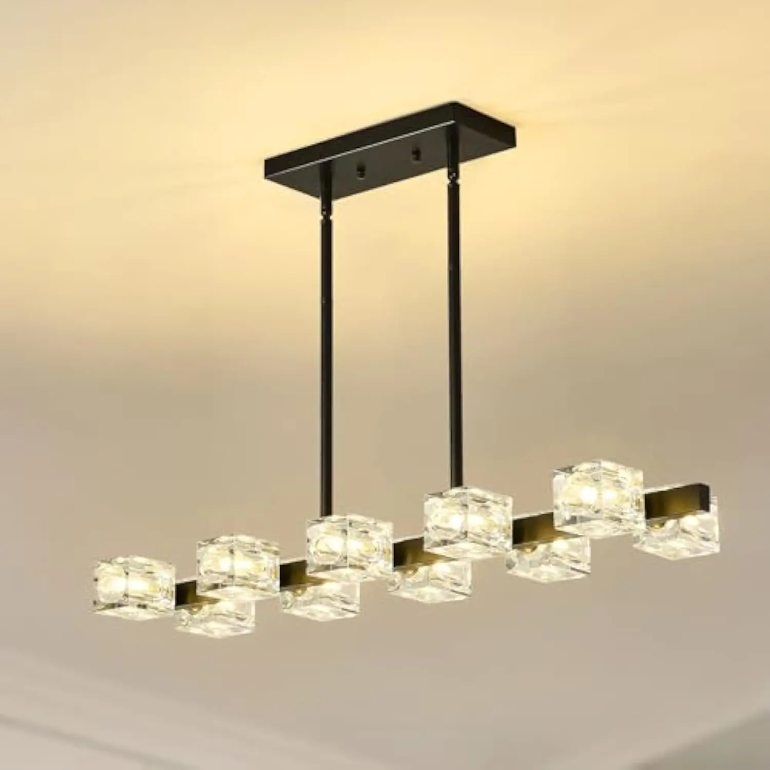 

Crystal Kitchen Island Lighting, 10-Light G9 Modern Industrial Crystal Chandelier Dining Room Light Fixture, Black Linear Hangi