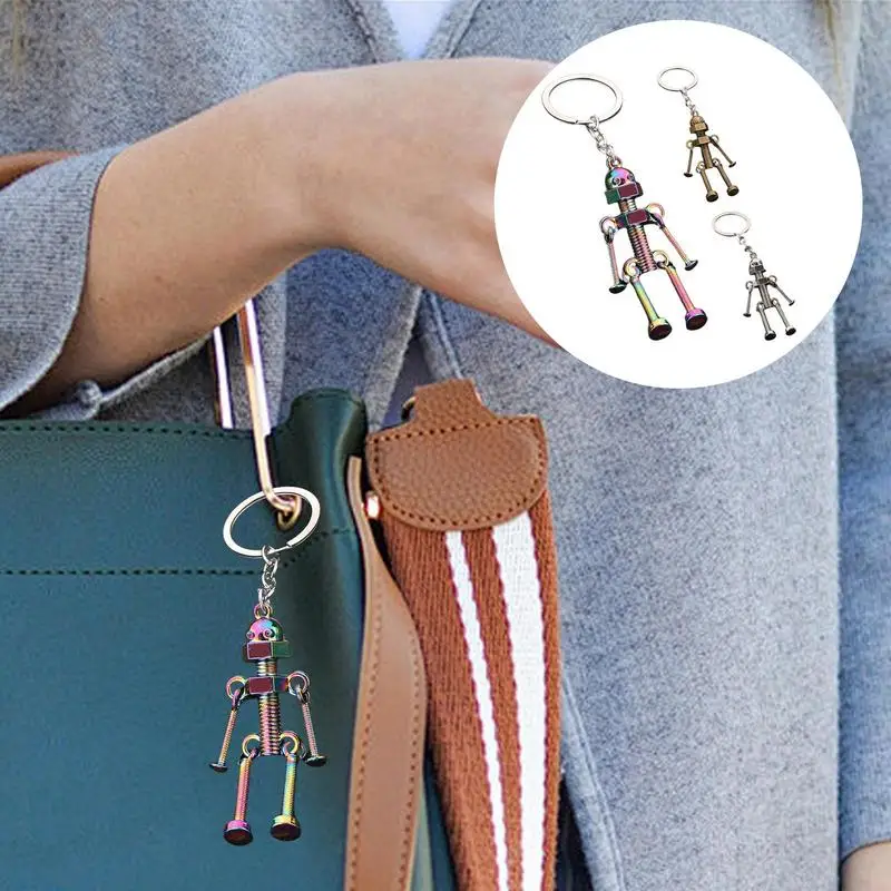 Retro Robot Key Ring Hands And Feet Movable Robot Car Key Holder Robot Key Charm Creative Hang Ornament Backpack Accessory