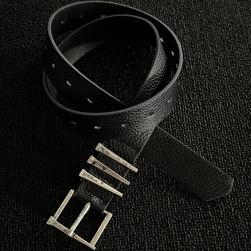 

Ремень для брюк с металлической пряжкой в полоску «Личи», винтажный, оригинальный, модный, высококачественный, из искусственной кожи, с заклепками