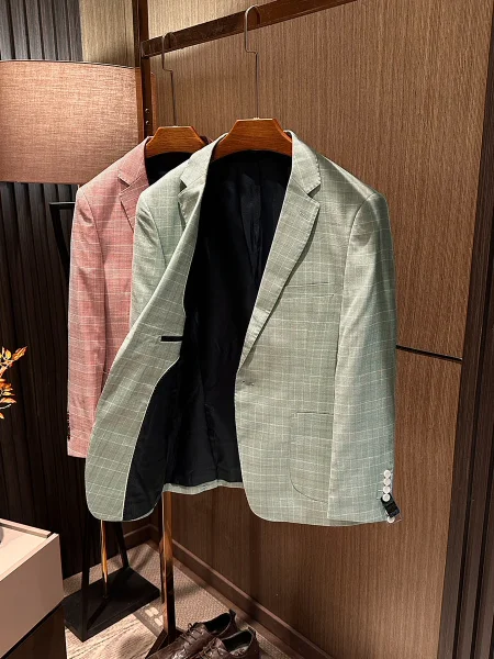 

Busin повседневный мужской клетчатый костюм Ele Stand Fit Long Sve из смеси полиэстера, модный смокинг для отдыха для молодежи