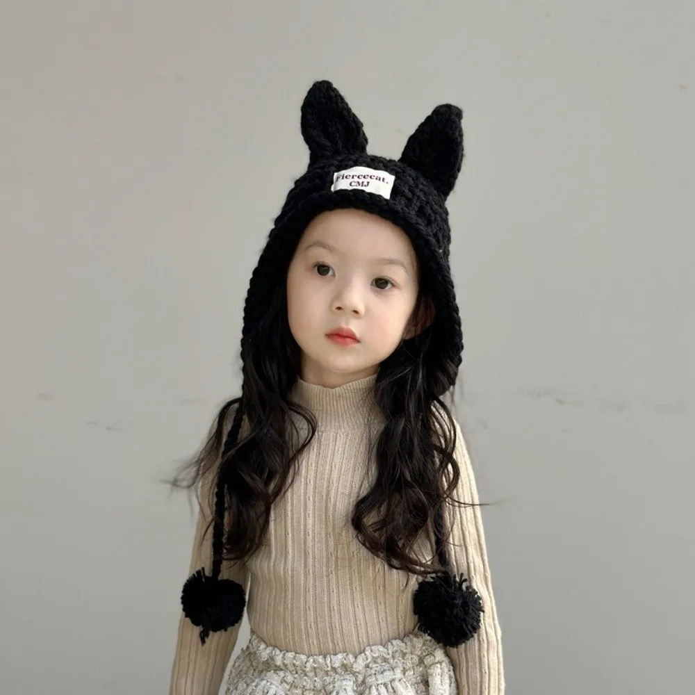 

Cute Solid Color Baby Crochet Hat Rabbit Ear Soft Warm Hand Knitted Cap Autumn Winter Outdoor Ear Protection Cap Girls