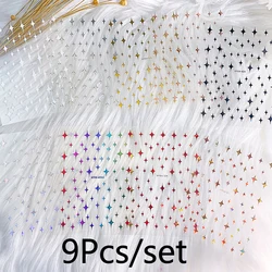 9pcs/Set 3D Gold/Silver/white Star Nail Stickers Shining Laser Starlight Metallic Effect Nail Decals Manicure Decoration Sliders