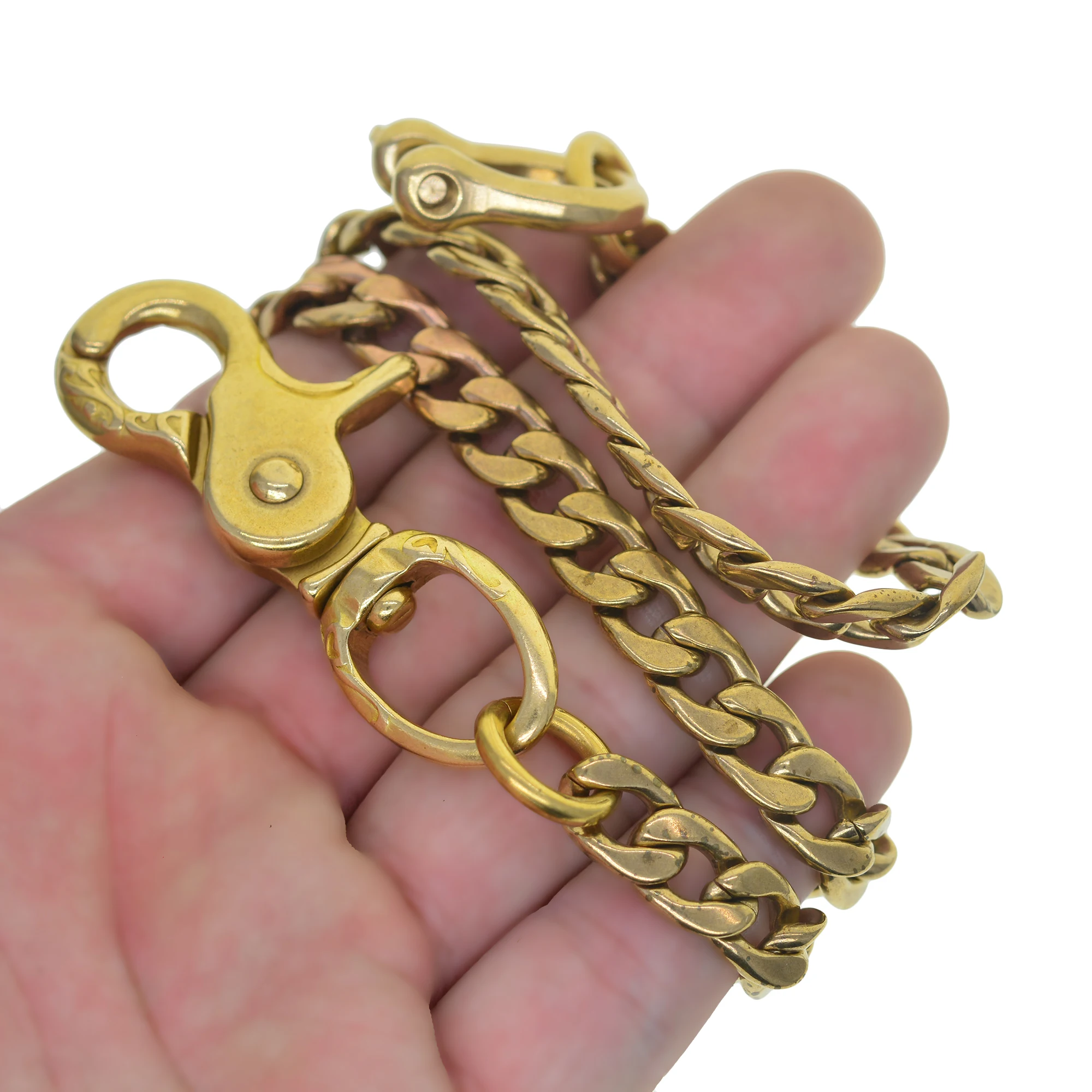 Fine brass wallet jean trousers motor keychians Italian 9mm NK Figaro curl flat cuban link chain heart Lobster hook Shackle