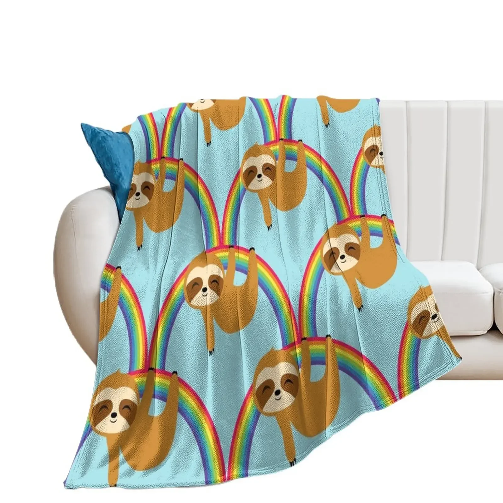 Sloth on Rainbow, Cute Sloth Hangign on Rainbow, Take it Slow Throw Blanket for sofa funny gift cosplay anime Blankets