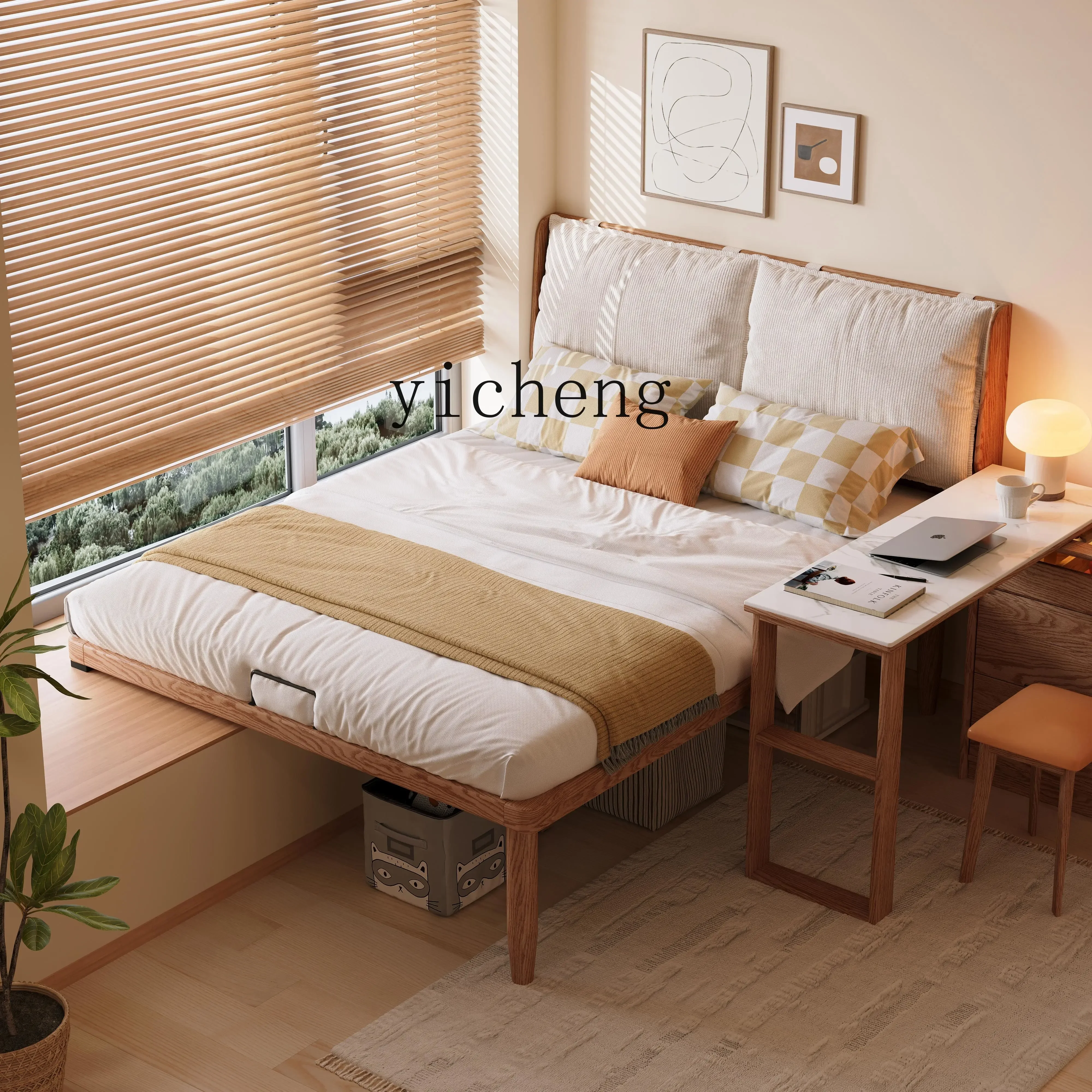 XL splicing bed ash wood thin bedside bed small apartment space saving window sill extension connecting bed