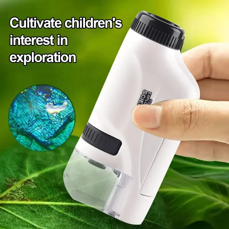 Handheld Biological Microscope for Children, Educational Toys, Birthday Gift, LED Light, 60X-120X