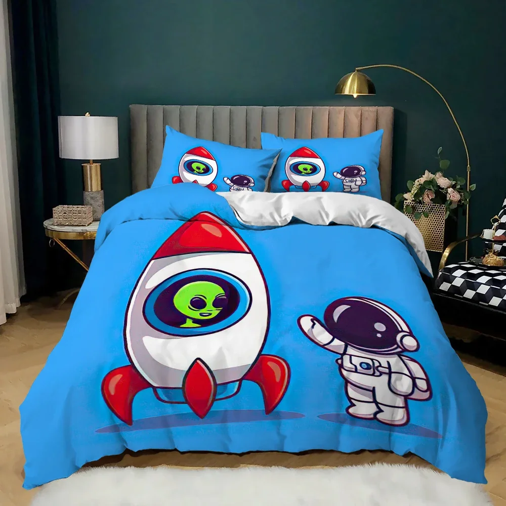 Astronaut Duvet Cover Set King Size Cartoon Astronaut Star Moon Pattern Bedding Set Microfiber Space Theme Full Twin Quilt Cover