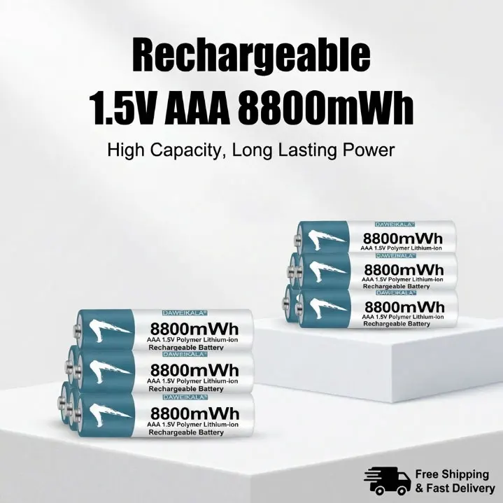 

8800mWh 1.5V AAA Rechargeable Li-ion Battery for Remote Control, Wireless Mouse, Small Fan & Electronics