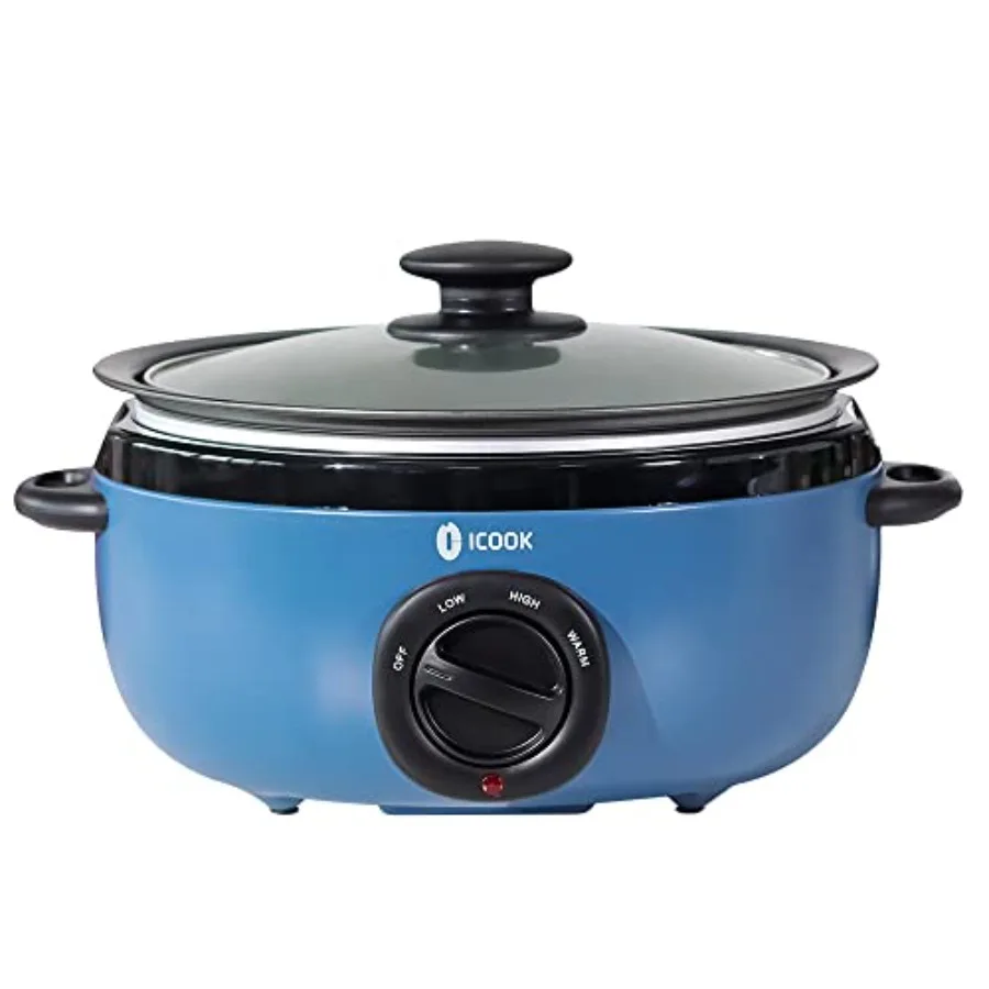 Olla de cocción lenta USC-65-OP001BL de 6.5 cuartos, de aluminio, apta para freír/sartear y guisar, segura para estufa, apta para lavavajillas, tapa de vidrio, temperatura ajustable, para alimentos.