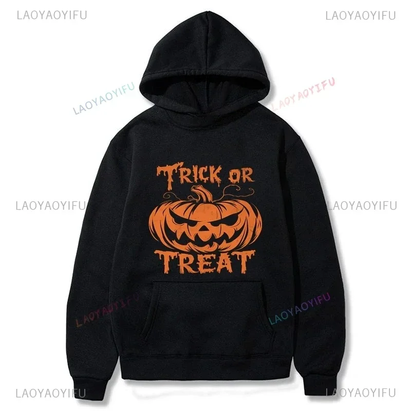 Fashion Trick or Treat Pumpkin Skull Christmas Hooded Sweatshirts for Men and Women Oversized Street Wear Hoodies with Patterns