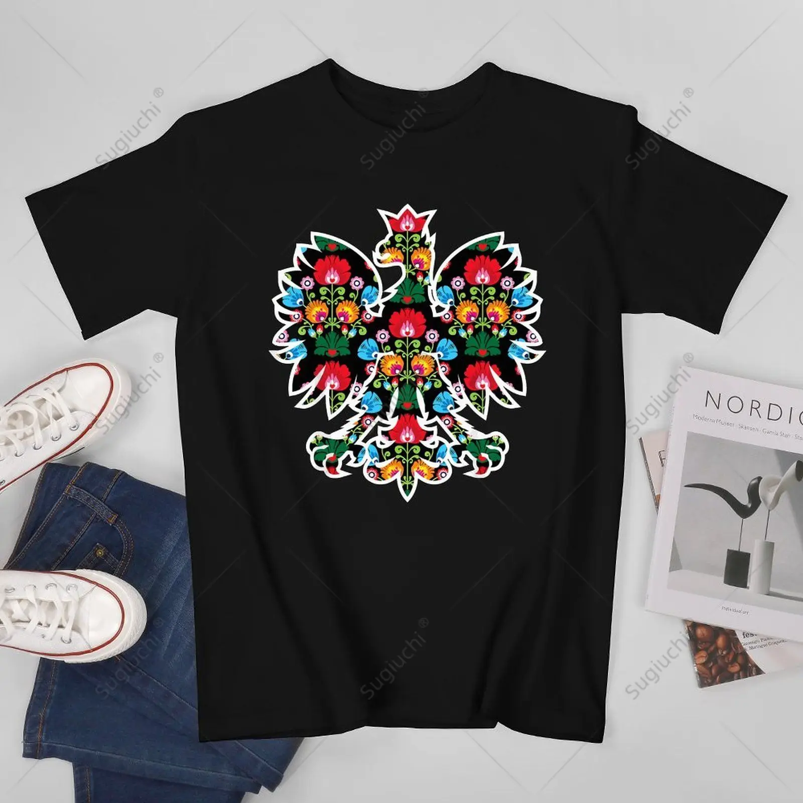 Unisex Männer POLISH EAGLE Polen Polska WYCINANKI Emblem Polnische Volkskunst Fest T-Shirt T-Shirts T-Shirts Damen Jungen 100 % Baumwolle T-Shirt