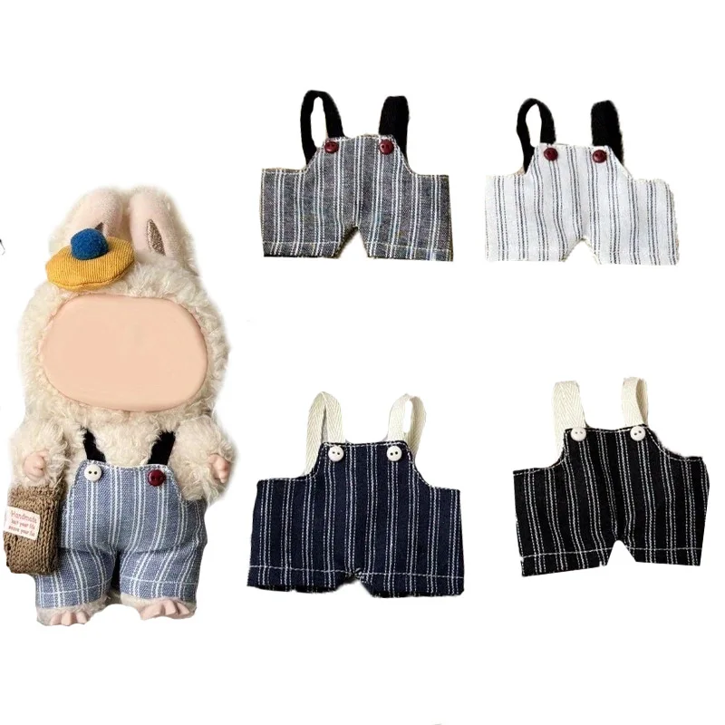 

Suitable for 17cm labubu wearing retro striped overalls, cute changing clothes for dolls and dolls