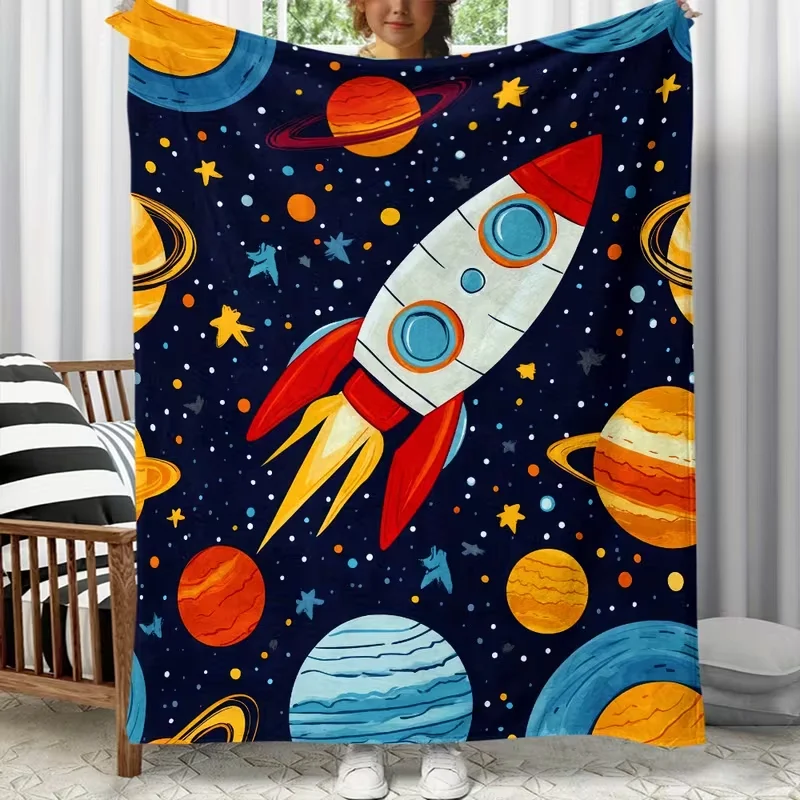 Solar System Outer Space Galaxy Blanket Vibrant Planet Nebula Cosmic Scene Print Soft Warm Blanket for Bed Sofa Decor