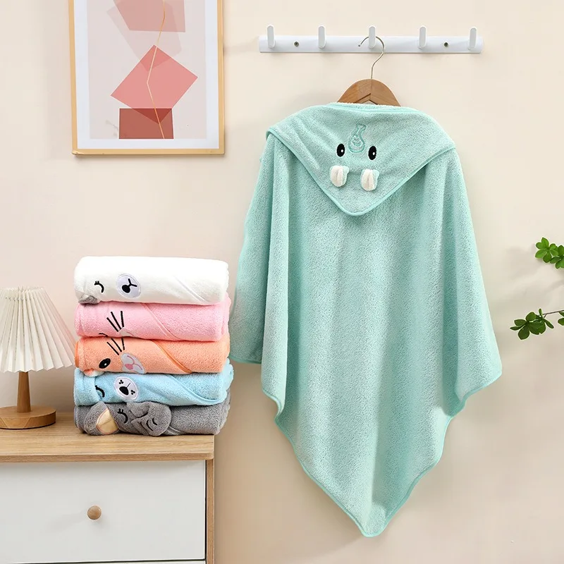 0-3Y Baby Shower Unisex Baby Bathrobe Flannel Cloak Cartoon Boy Girl Ultra-Soft Hooded Spa Robe Bath Towel Newborn Cover-Up