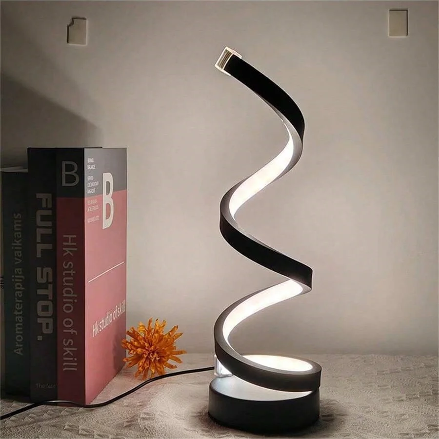 1pcs bedroom bedside lamp - 3-way dimmable touch light USB power supply, modern simple dimmable spiral bedside lamp