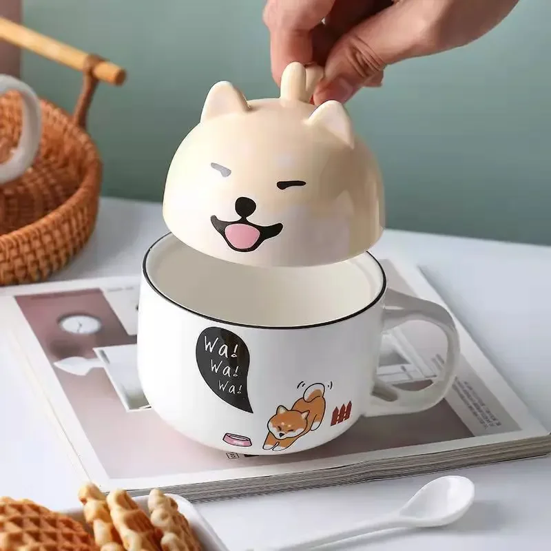 New 350ml Kawaii Pet Dog Mug Cute Cartoon Ceramics Bottle with Lid Spoon Coffee Milk Tea Tumbler Breakfast Bowl Drinkware Gifts