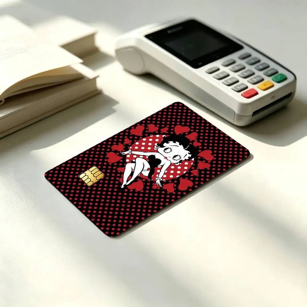 B-Betty Boop Chibi Retro Stage Red Heart  Credit Card HD Stickers Small Chip Waterproof Sticker Game Card Decal Gift view 3