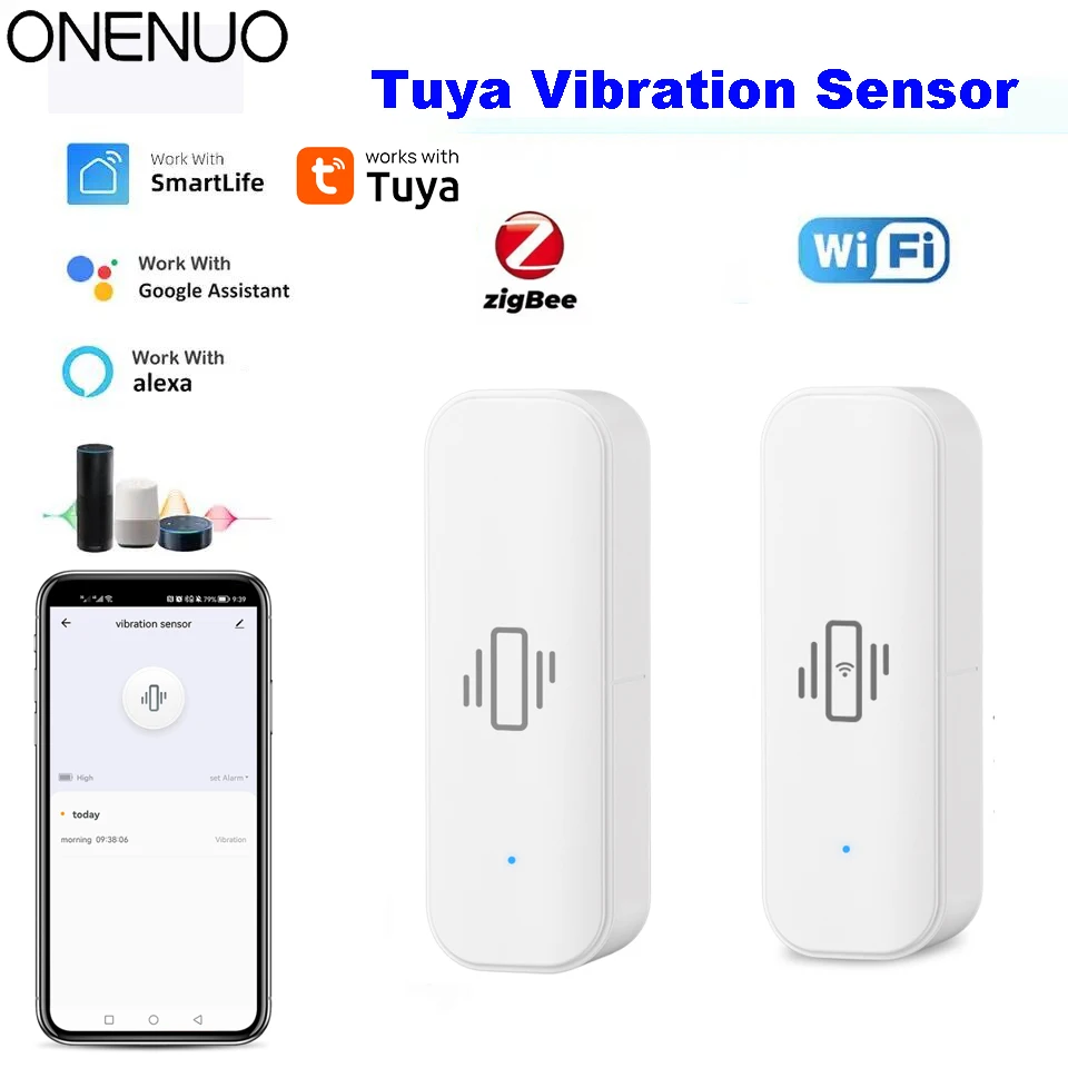 Tuya WiFi/Zigbee Smart Vibration Sensor Home Security Protection Smart Life App Real-time Remote Shock Alarm History Record