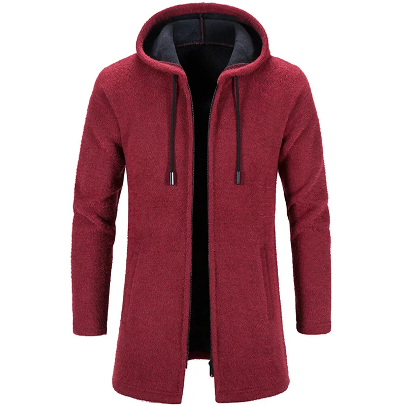

Men's Winter Mid Length Trench Coat Slim Fit Spring Autumn Sweater Knit Jackets Turn-down Hoodies Y2K Streetwear Hombre Overcoat