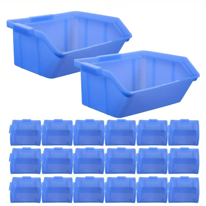 20pcs Wall Mounted Storage Box, Stackable Plastic Storage Box, Handle Hanging Stacking Basket, Garage Tools Parts Organizer