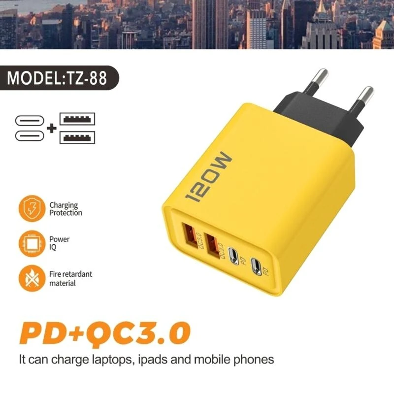 

Highly Power 120W 4 Port Quick Phone for Smartphones Tablets Laptop
