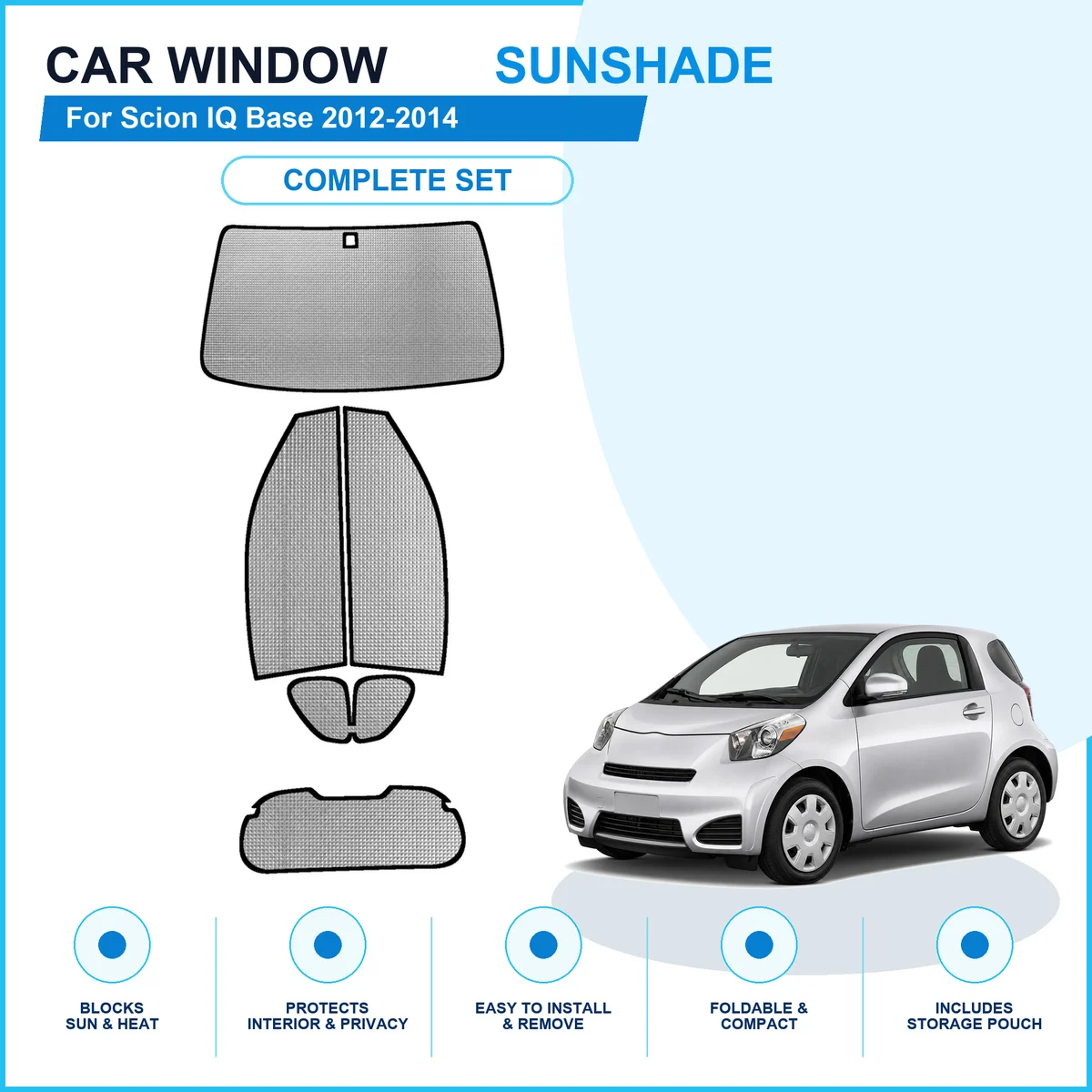 For Scion IQ Base 2012-2014 Custom Full Set Window Sunshades Aluminum Foil Suction Cup Anti UV Privacy