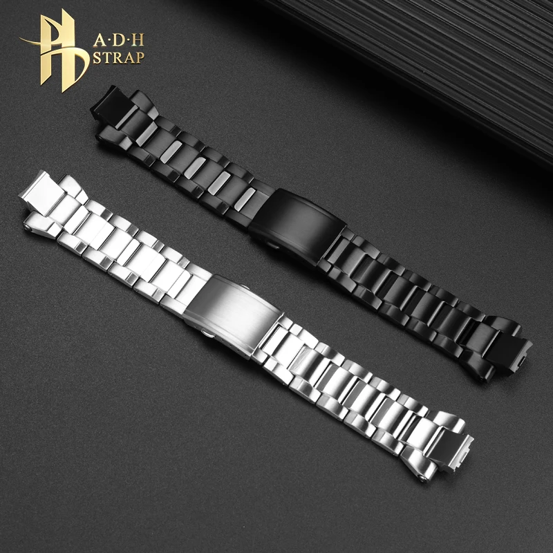 ADH untuk Casio Steel Heart 4th GST-B400 Tali Jam Tangan Baja Tahan Karat Padat B400 Gelang Logam Tahan Air Sabuk Rilis Cepat Pria