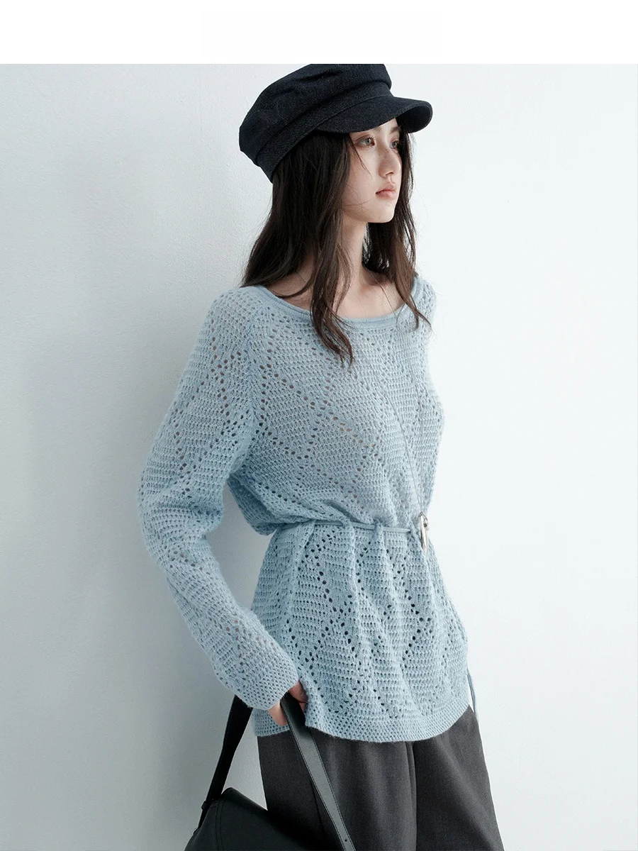 

CHACHASTU Women's Long Sve Knitted Top Waist-Cinching Belted Simple Sle Early Spring Faionable Pullover Knitwear