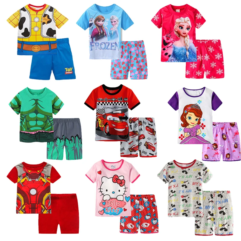 

Summer Children Pajamas Set Short Sleeve McQueen Pyjamas Kids Frozen Loungewear Girls Pijamas Anna Elsa Cartoon Baby Sleepwear