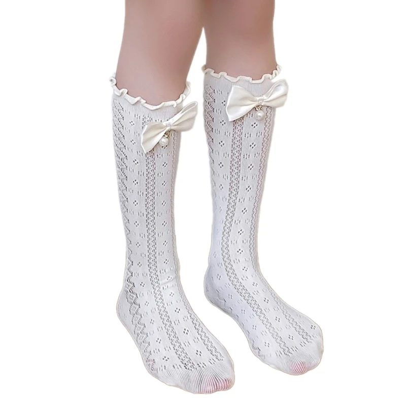 

1 Pair Baby Girls' Long Tubed Socks Summer Thin Calf Length Socks Child's Socks Bowknot Stackable Socks