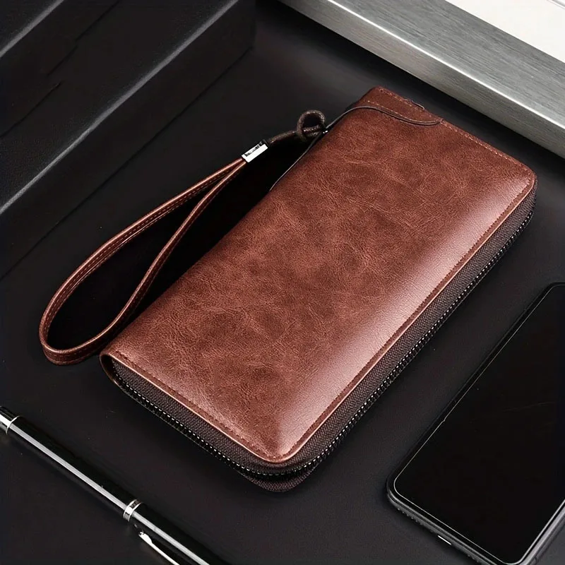 Men's Wallet Long Zipper PU Leather Wallet for Men Clutch Bag Business ID Cedit Card Cover Holder Purse  Man