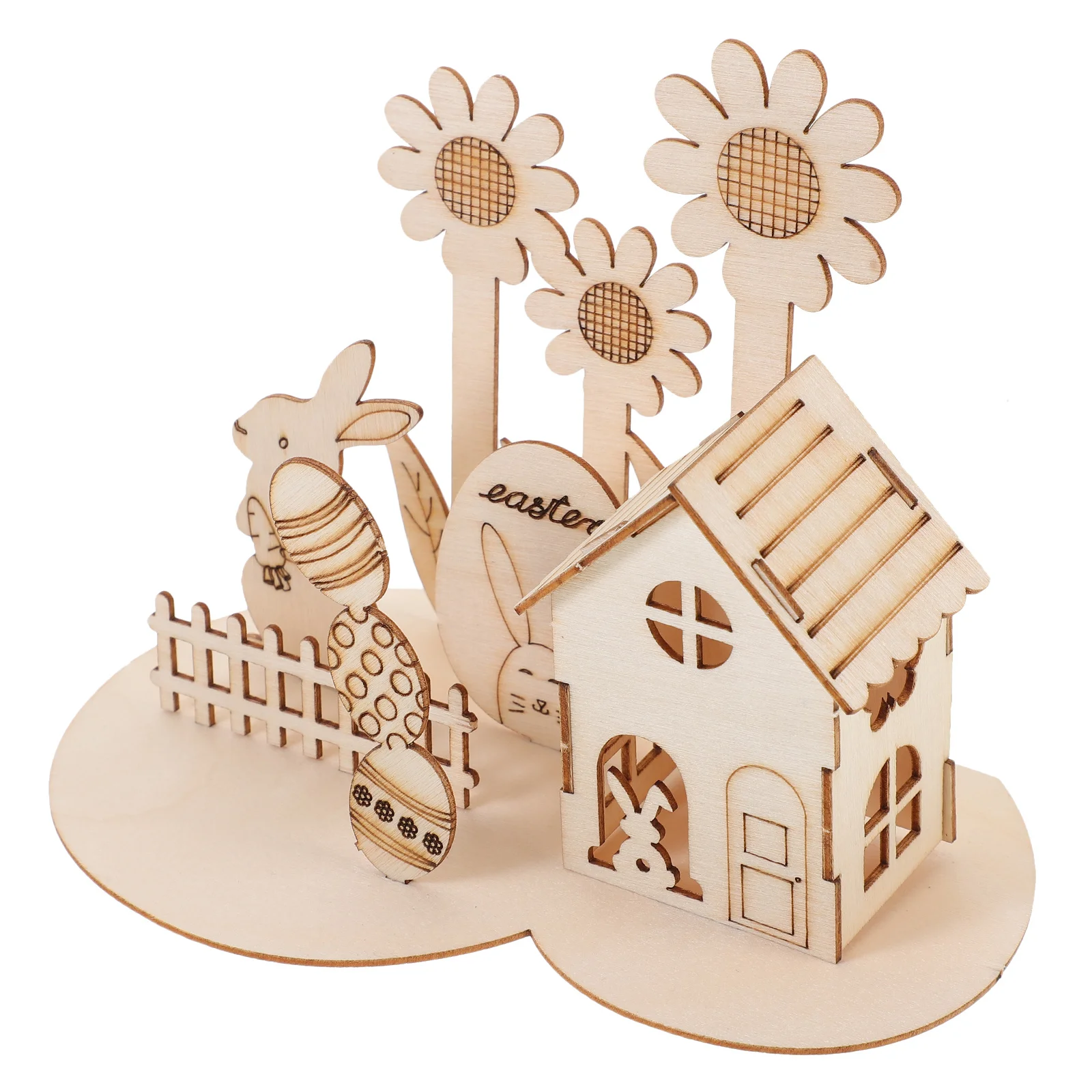 

FELTECHELECTR 3D Puzzle Easter Decor Set Mini Bunny Figurine Wood Spring Table Topper Party Favors Centerpiece