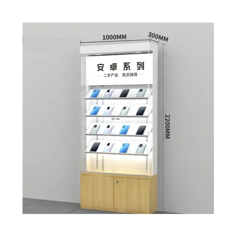 Hot Sale Glass Cell Phone Display Cabinet Showcase Factory Direct LED Lighting for Mobile Shop Interior Decoration