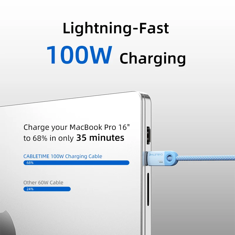 Kabel USB-C CABLETIME PD100W do iPhone 17, kabel typu C do szybkiego ładowania, kabel typu C do MacBooka, Xiaomi, Samsunga, iPhone'a — zdjęcie produktu 2
