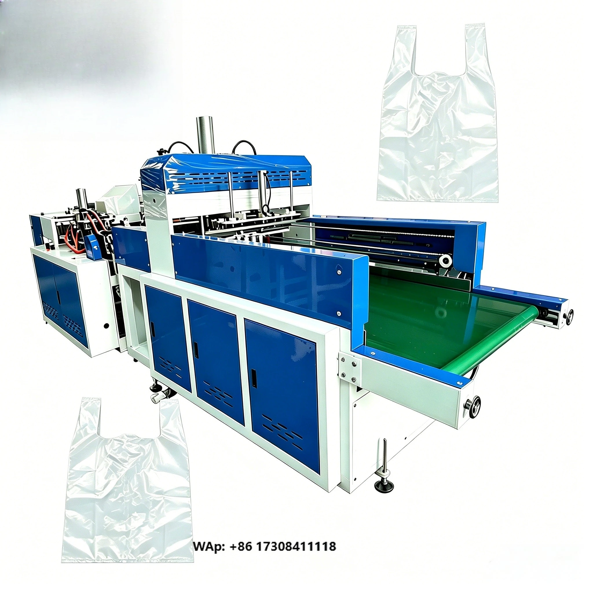 Industrial High Speed Automatic Plastic T Shirt Bag Making Machine | Speed 600 Pcs/min | 2/4 Lines Side Seal Production Line