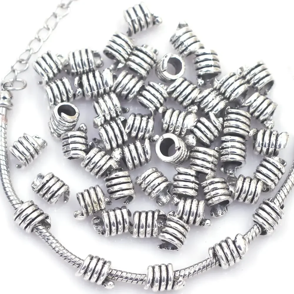 

30Pcs Snake Spacer Beads Animal Silver Tone Zinc Metal Alloy Fit European Charms Bracelets Jewelry Making Findings 10x7mm