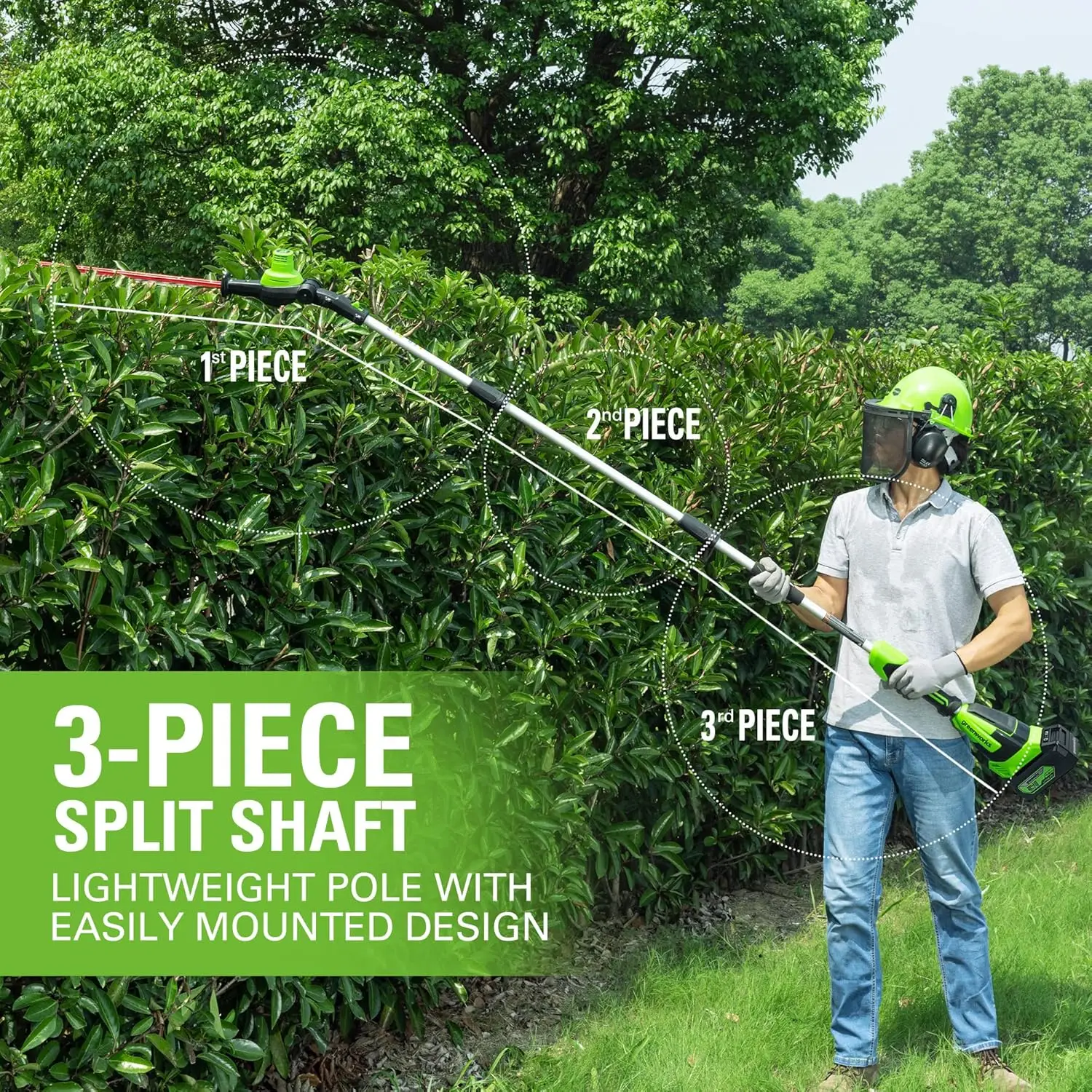 

24V Brushless 10" Cordless Polesaw + Pole Hedge Trimmer Combo (Great For Pruning and Trimming Branches / Shrubs)