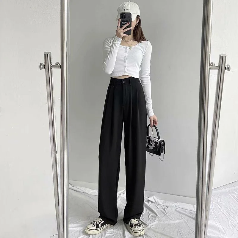 Women's Summer High Waist Straight Loose Leg Casual Pants Korean Fashion Women Clothing Y2k Pants