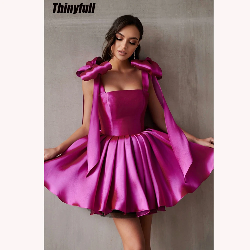 Thinyfull Short Homecoming Evening Dresses A-line Strapless Spaghetti Strap Prom Dress Satin Girl Birthday Formal Occasion Gown